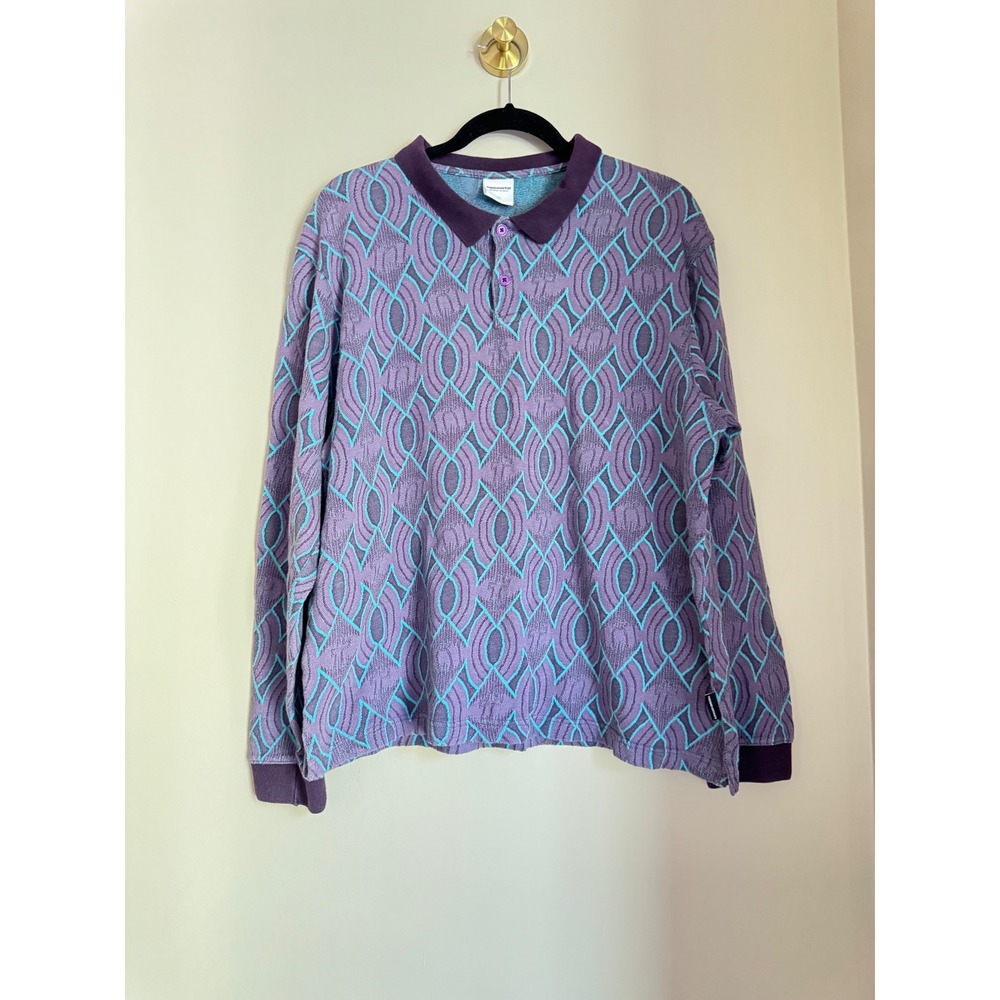 Thisisneverthat Purple Jacquard Long Sleeve Polo Shirt Streetwear Large